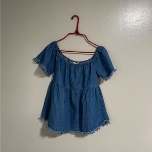 Entro blue babydoll distressed feminine denim blouse womens small